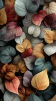 Colorful Autumn Leaves Arranged in a Beautiful Natural Pattern on a Dark Background photo