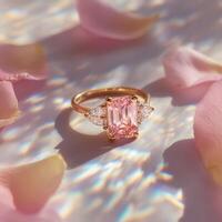 Elegant Pink Ring Displayed Among Soft Rose Petals in Natural Light photo