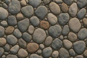 A close up of a stone wall with many different types of stones photo