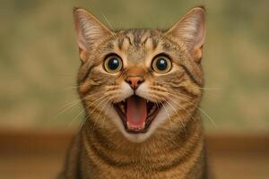 A cat is looking up with its mouth open photo