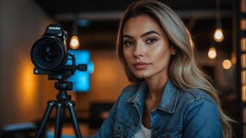 A woman is taking a photo with a camera