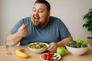 A man eating a salad with vegetables and fruit photo