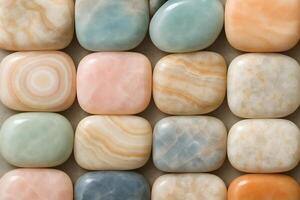 A group of colorful stones arranged in a square pattern photo
