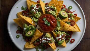 Nachos with guacamole and salsa photo