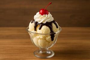 Ice cream sundae with cherry on top photo