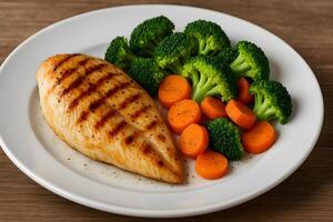 A plate of food with a chicken breast and broccoli photo