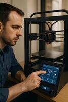A man is using a 3d printer to make a model photo