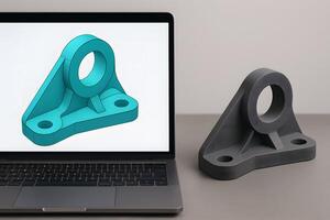 A laptop with a 3d printed part on it photo