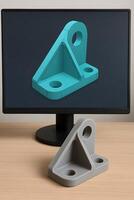 A computer monitor and a 3d printed object photo