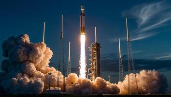 A spacex rocket lifts off from the ground photo