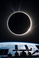 An eclipse seen from space with the earth in the background photo