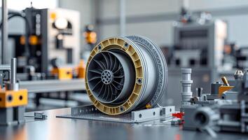 A machine with a wheel on it in a factory photo
