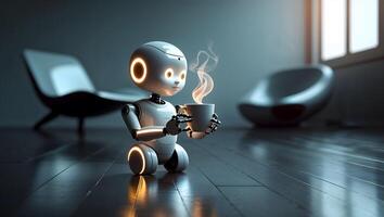 A robot holding a cup of coffee photo