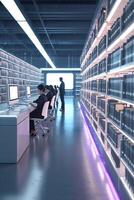 A library with people working on computers photo