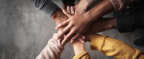 The Symbolic Unity of Diverse Hands Coming Together in Collaboration photo