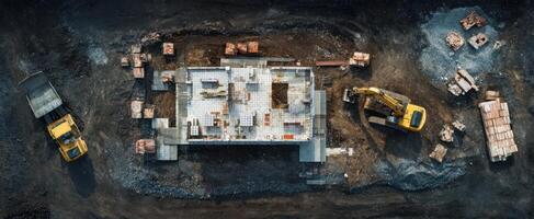 The construction site showcasing heavy machinery in action during infrastructure development. photo