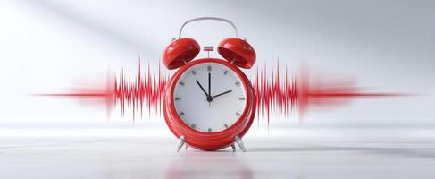 The alarm clock symbolizing urgency with sound waves illustrating alertness. photo