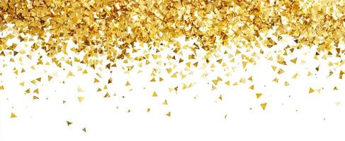 The shimmering golden confetti elegantly cascading over a clean white background. photo
