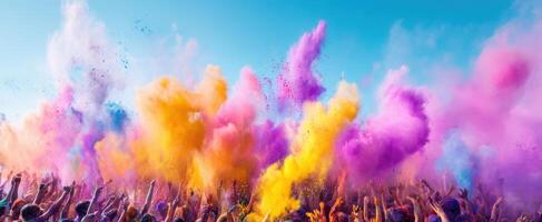 The vibrant celebration of colors at a joyful festival gathering. photo