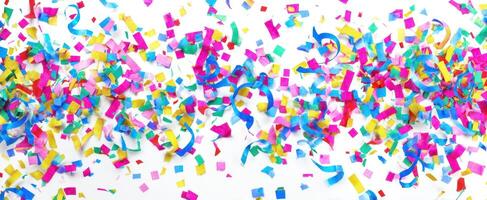 The colorful confetti creating a vibrant celebration atmosphere on white background. photo