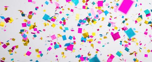 The colorful confetti scattered joyfully across a festive backdrop. photo