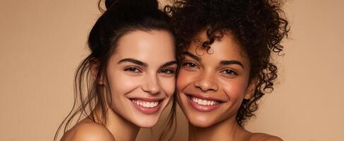 The genuine connection between two smiling women celebrating their friendship. photo