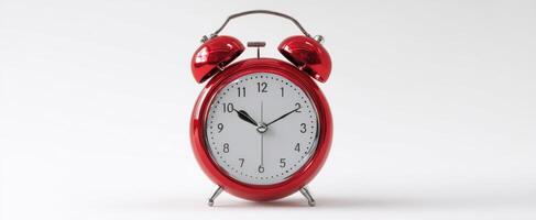 The classic red alarm clock symbolizing time and punctuality. photo
