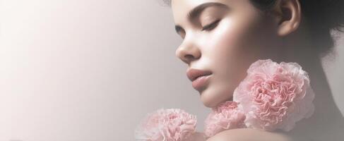 The Serene Beauty of a Woman Surrounded by Delicate Pink Flowers photo