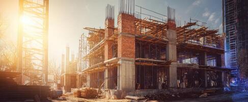 The construction site showcasing modern building techniques and materials in progress. photo