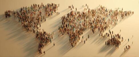 The people forming a world map silhouette in a creative representation. photo