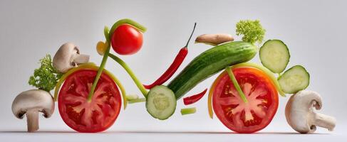 The Creative Vegetable Bicycle Art Using Fresh Ingredients for Whimsical Presentation photo