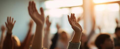 The Enthusiastic Hands Raised for Engagement in a Learning Environment photo