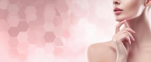 The elegant beauty of a woman's profile with soft skin and delicate touch. photo