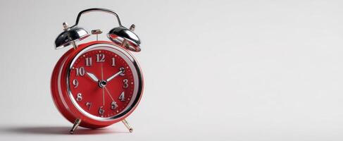 The vibrant red alarm clock symbolizing time management and punctuality photo