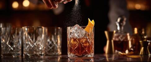 The bartender crafting a classic whiskey cocktail with elegance and flair. photo