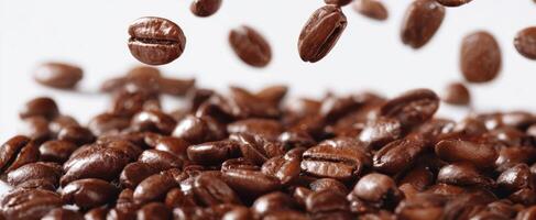 The exquisite flying coffee beans captured in rich detail. photo