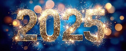 The sparkling numbers 2025 celebrating the New Year with vibrant festivity and joy. photo