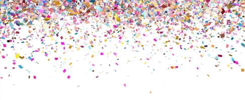 The vibrant confetti falling gently from above in a festive celebration setting. photo