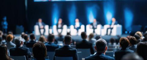 The engaging panel discussion on innovation and business strategies at a corporate event. photo