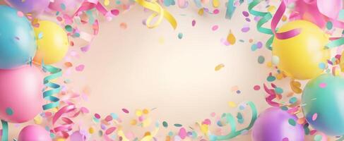 The Colorful Balloon and Confetti Background for Celebration Events. photo