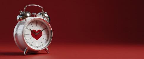 The charming alarm clock representing love with a heart design on the dial. photo