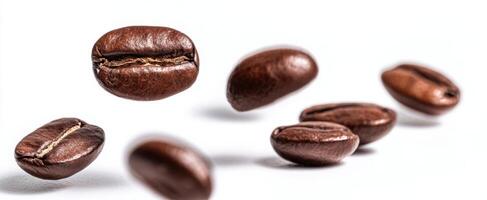 The mesmerizing flight of coffee beans capturing the essence of gourmet flavor. photo