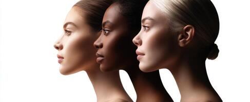 The three diverse profiles showcasing beauty and unity in diversity. photo