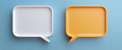 The vibrant speech bubbles in contrasting colors against a blue background. photo