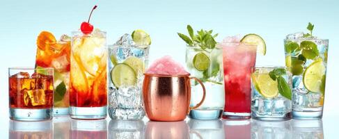 The vibrant array of refreshing cocktails and drinks on display. photo