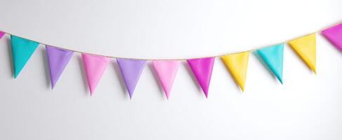 The colorful bunting flags create a festive atmosphere for celebrations. photo