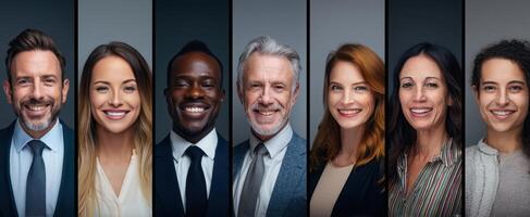 The diverse group of professionals showcasing confidence and collaboration in a modern setting. photo