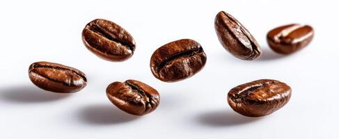 The flying coffee beans creating a dynamic and aromatic coffee experience photo