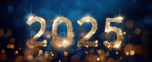 The sparkling numbers of 2025 celebrating a bright new year ahead. photo