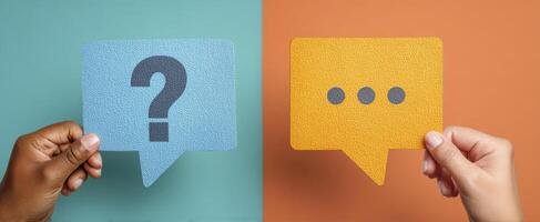 The colorful speech bubbles representing inquiry and dialogue in communication. photo